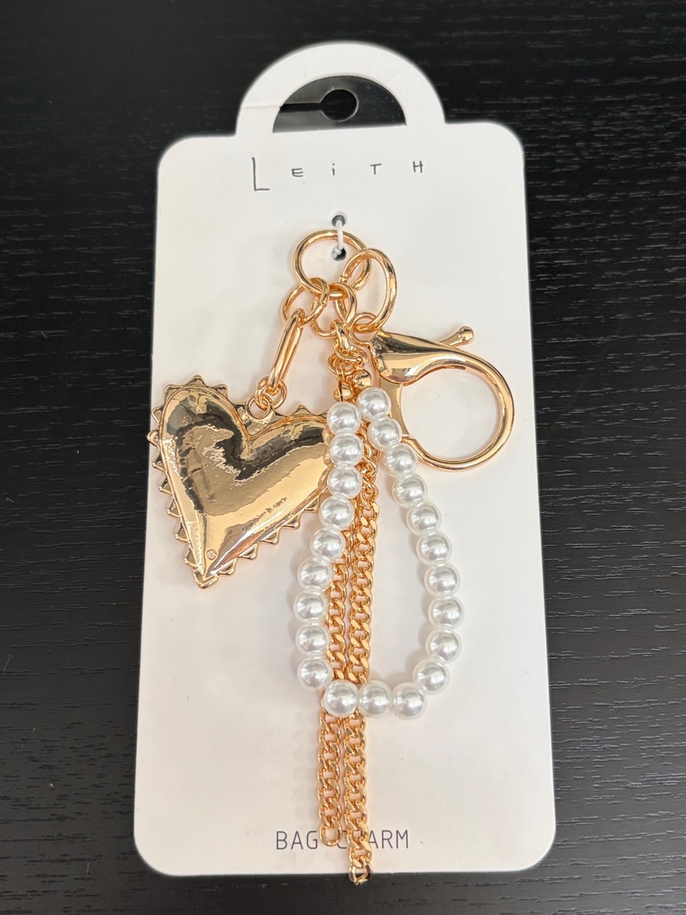 Leith Gold Heart Pearl Key & Bag Charm